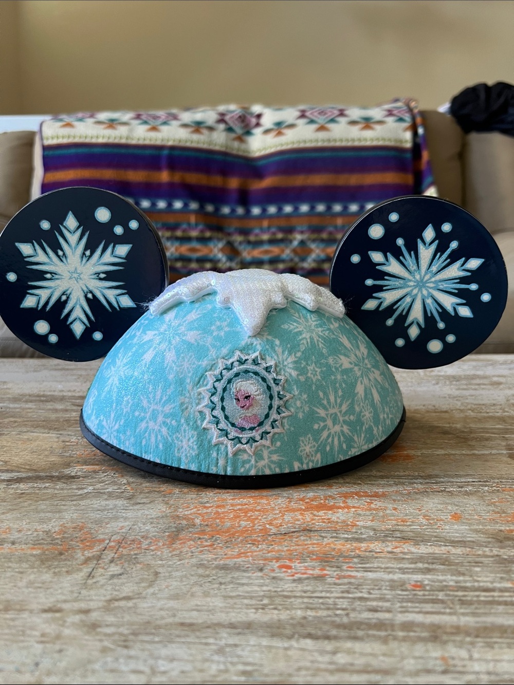Disney Parks 2 Sided Frozen-Inspired Snowflake Mickey Ears Hat Adult Elsa & Ann